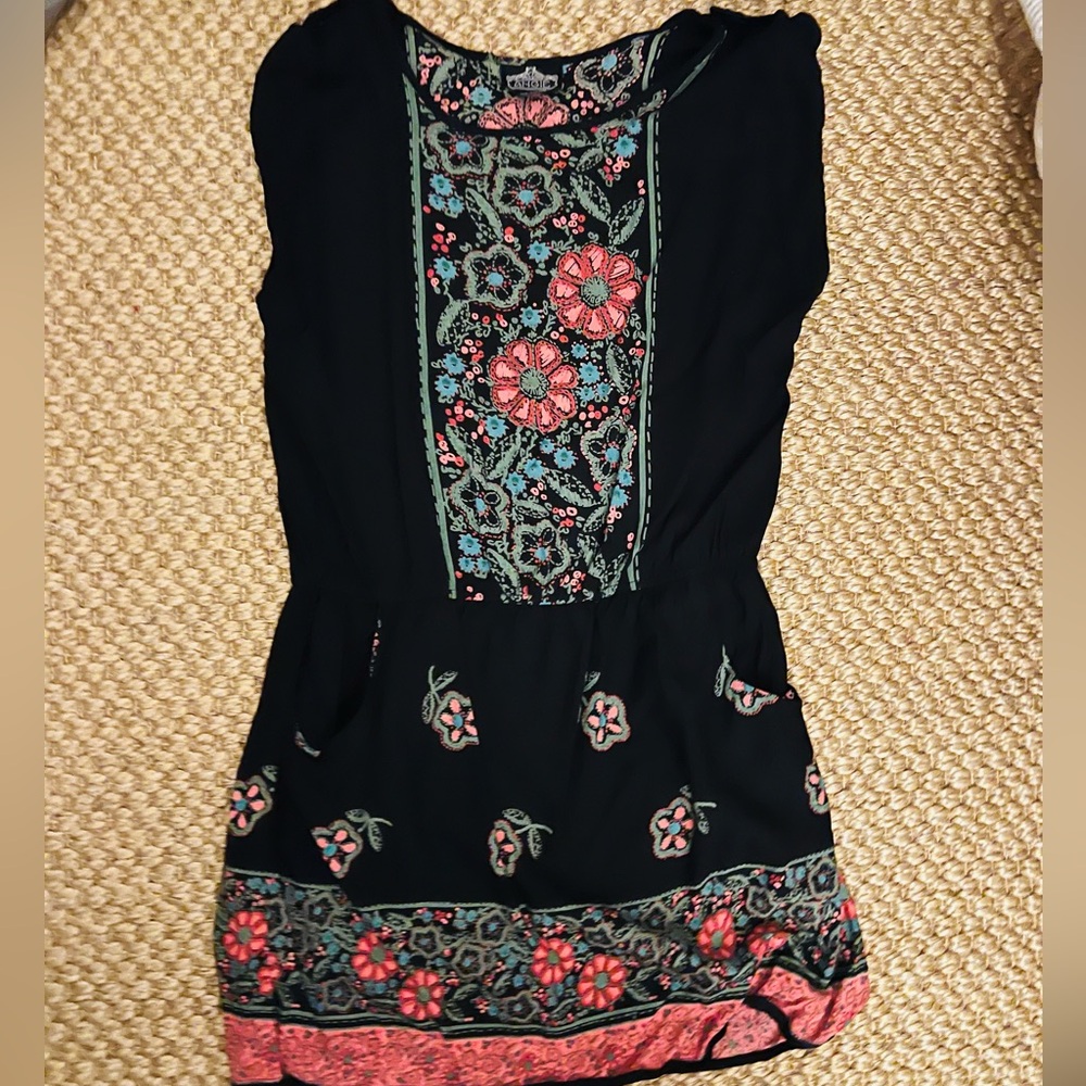 Floral Embroidered Black Romper dress